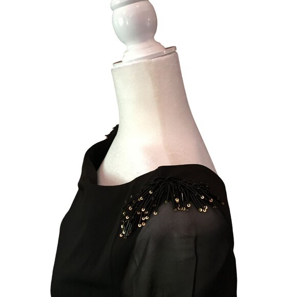 Miusol Black Long-Sleeve Dress With Beaded Shoulder Accents & Sheer Sleeves Size - Picture 8 of 8